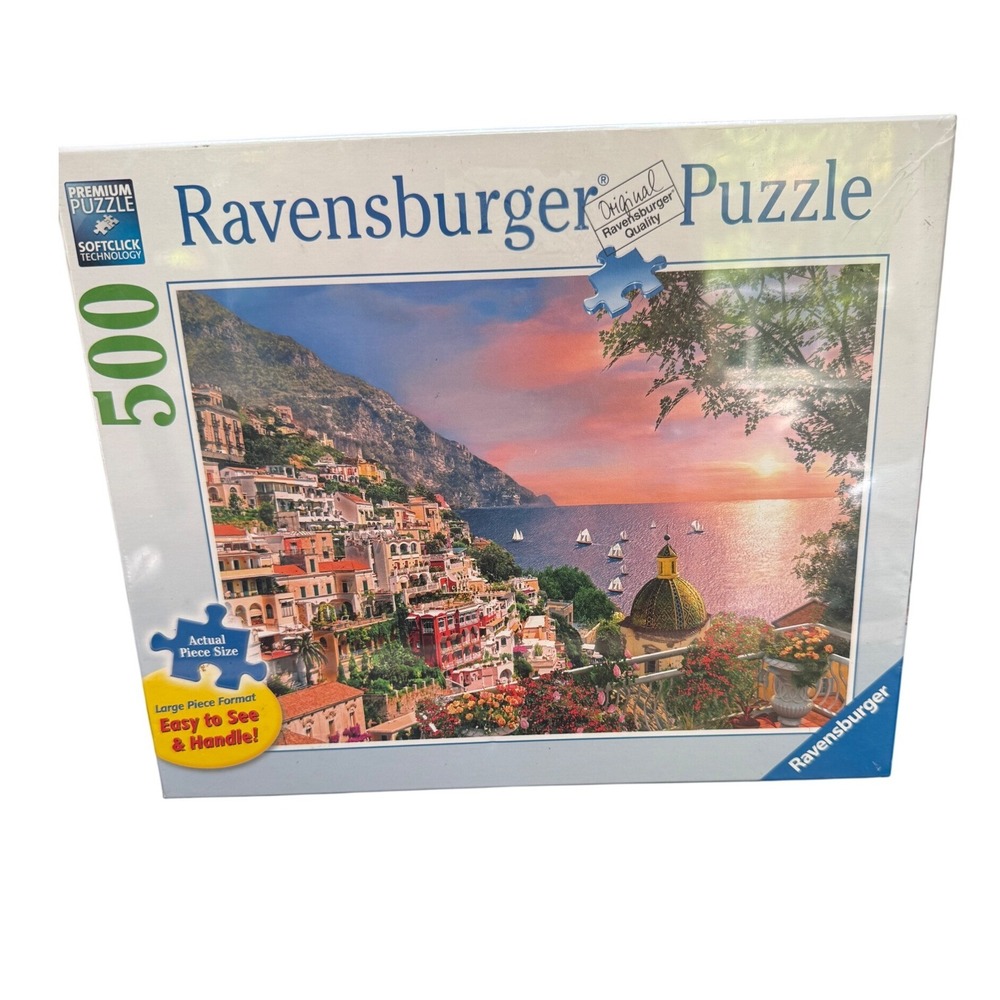 Sealed Ravensburger 500pc Positano Italy Puzzle Large Format Sunset 148769